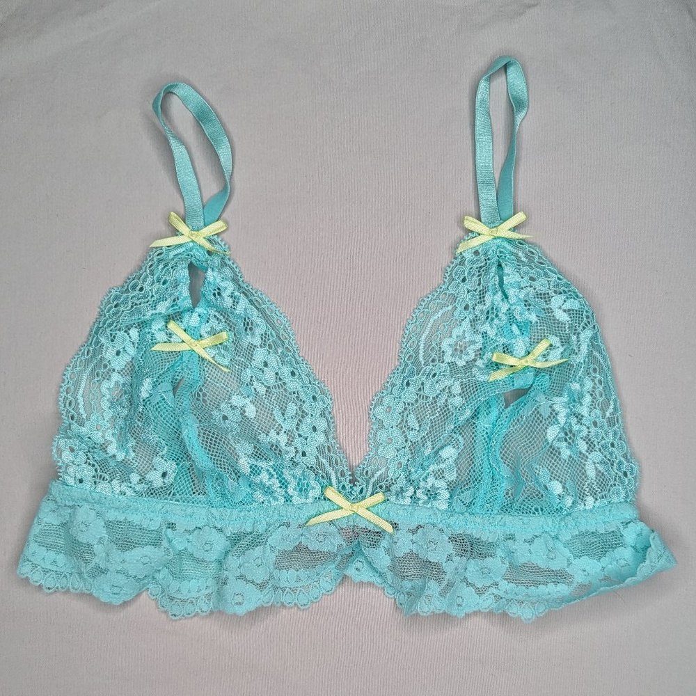 Teal Blue Sexy Little Things Bows Open Nip Lingerie Bra (S) Victoria's Secret